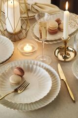 Kütahya Porselen Bone Luz Form 27 Parça 6 Kişilik Yemek Altın File
