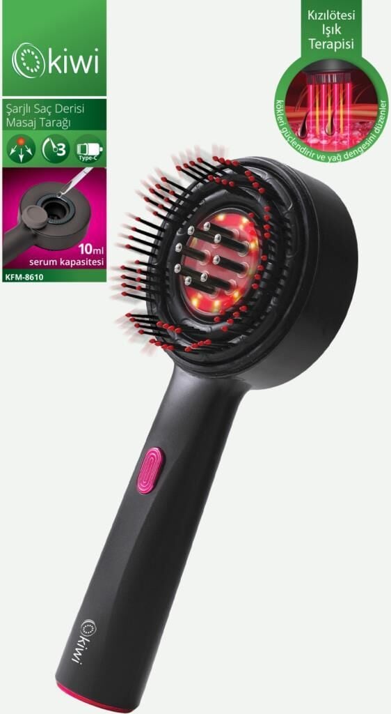 Kiwi Kfm-8610 Kızılötesi Işıklı Şarjlı Saç Derisi Masaj Tarağı