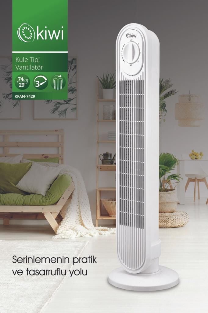 Kiwi Kfan-7429 Ayarlanabilir Hızlı 80° Salınım Fonksiyonlu Kule Tipi Vantilatör