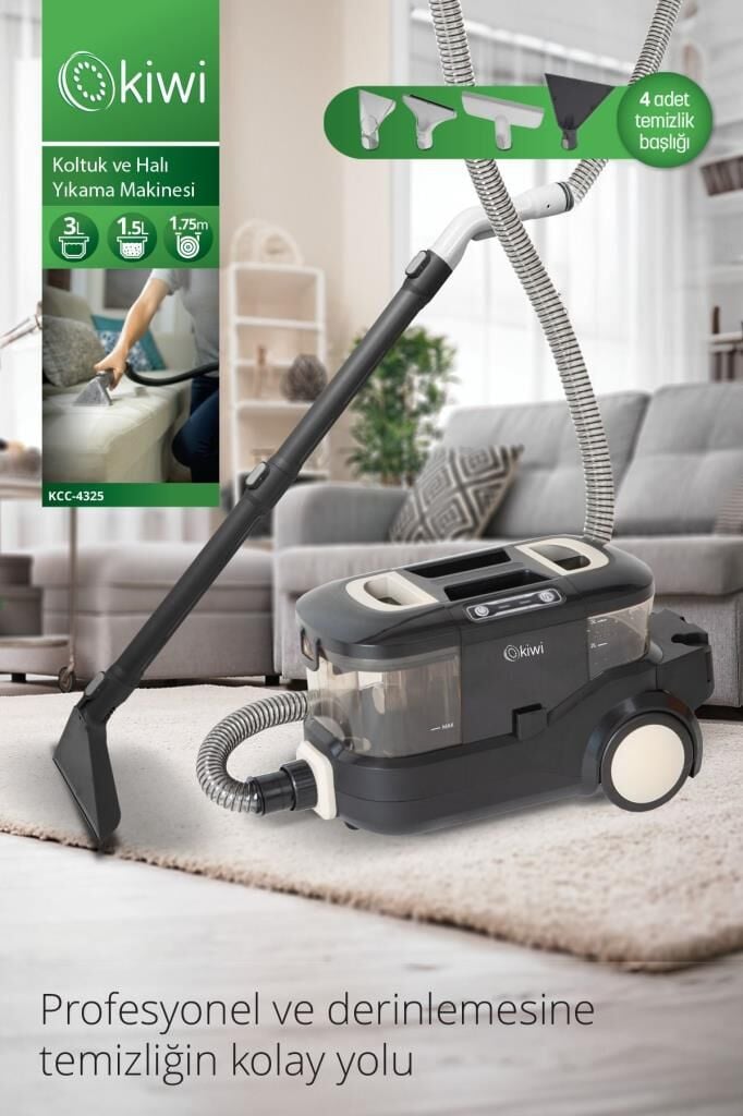 Kiwi Kcc-4325W Siyah Pencere Temizleme Aparatlı Koltuk Halı Yıkama ve Leke Çıkarma Makinesi