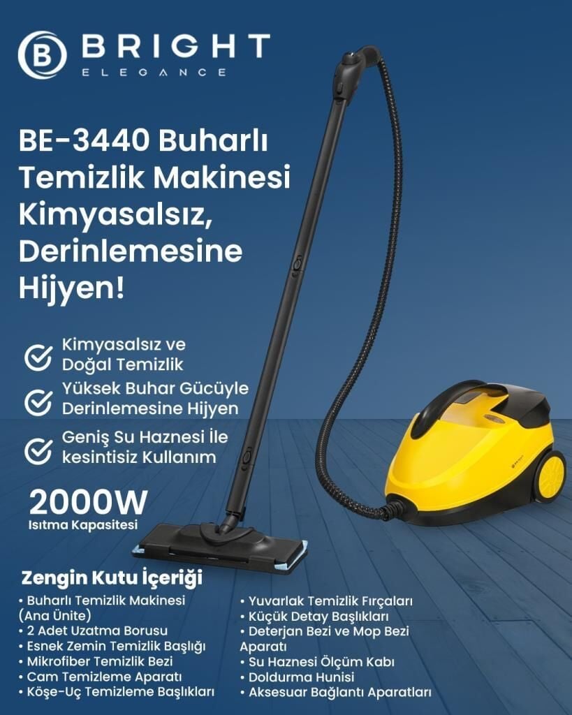 Bright Elegance Be-3440 Çok Fonksiyonlu Buharlı Temizlik Makinesi- Buharlı Temizleyici