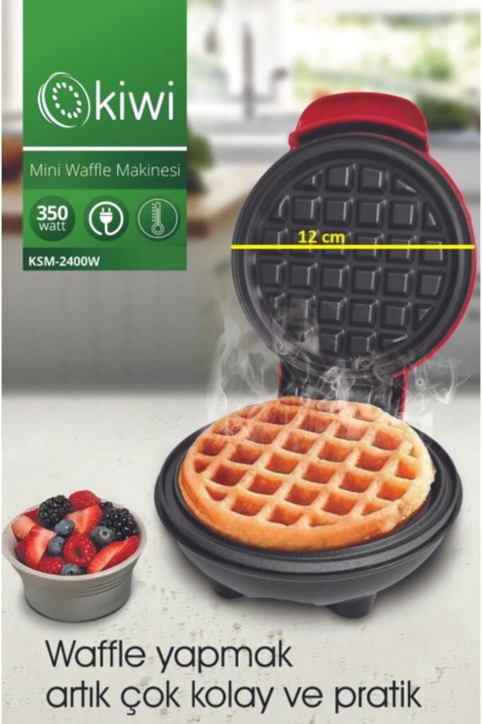 Kiwi MİNİ Ksm-2400W Yapışmaz Plakalı Waffle Makinesi Kırmızı