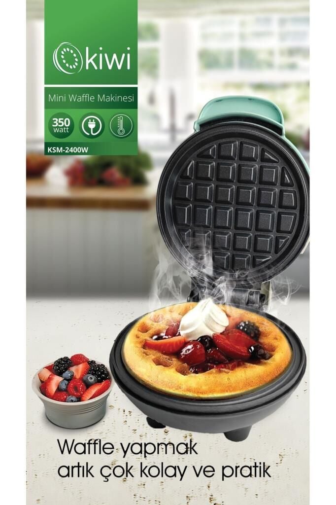 Kiwi MİNİ Ksm-2400W Yapışmaz Plakalı Waffle Makinesi Mavi