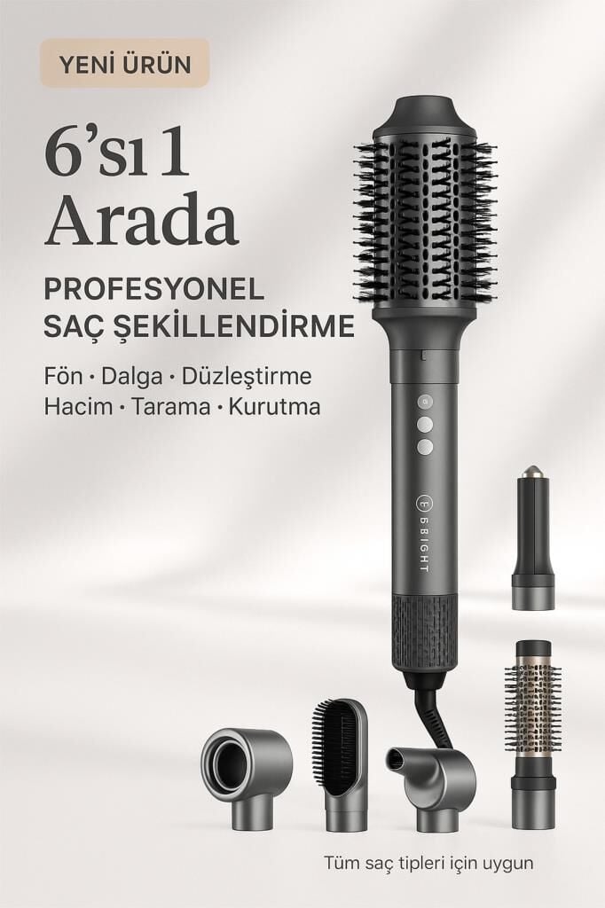 Bright Elegance BE-5117 6 in 1 BLDC Saç Şekillendirici Set Antrasit