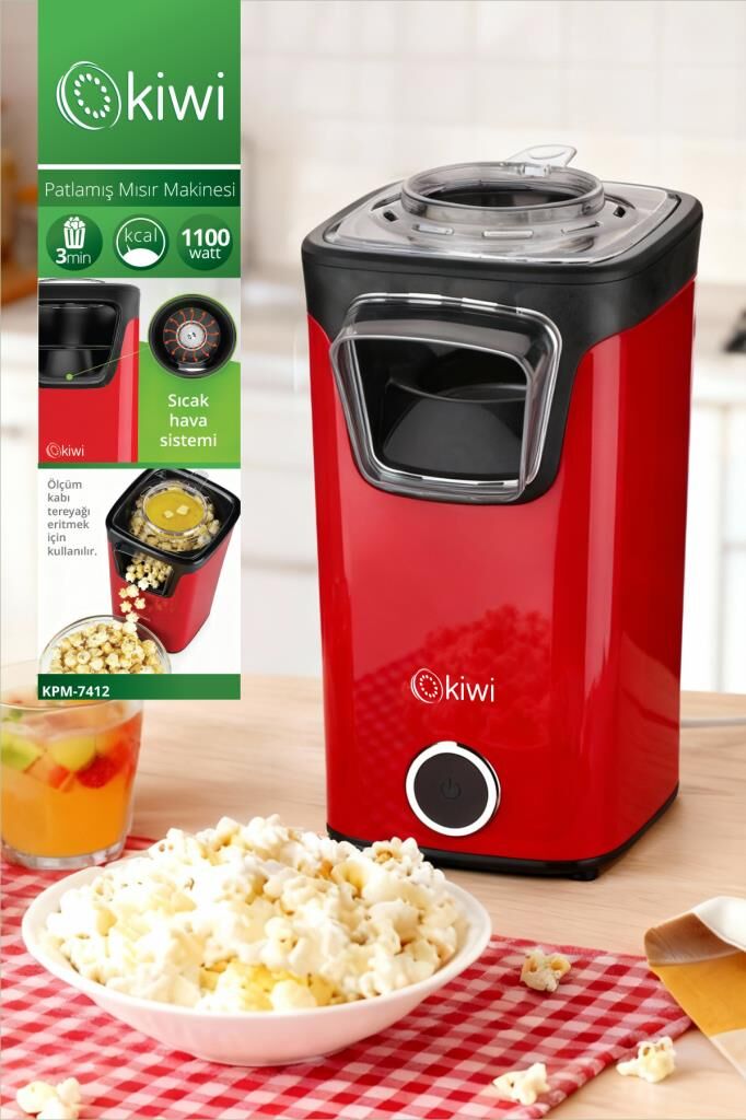 Kiwi KPM-7412 KIRMIZI Patlamış Mısır Makinesi | Sıcak Hava Teknolojisi | Yağsız & Sağlıklı Atıştırmalık