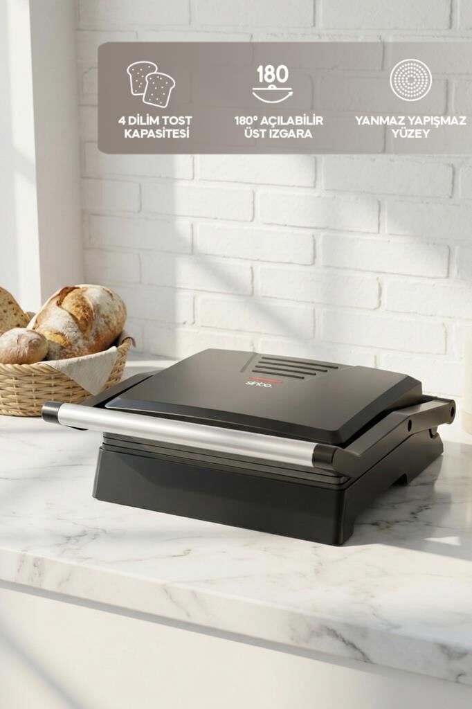 Sinbo SSM-2594 1000W Izgara ve Tost Makinesi 180° Açılabilir Yapışmaz Plaka