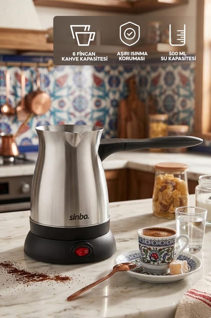 Sinbo SCM-9038 Türk Kahve Makinesi 500 ml – Paslanmaz Çelik Cezve – Otomatik Kapanma