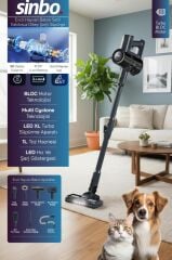 Sinbo SVC-8634 Kablosuz Dikey Süpürge Lacivert – Evcil Hayvan Tüyleri İçin Güçlü Multi Cyclone
