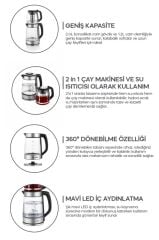 Sinbo STM-5990 2’si 1 Arada Çay Makinesi ve Kettle 2.0 L + 1.2 L Cam Demlik
