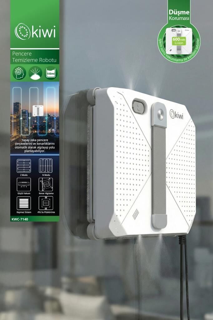 Kiwi KWC-7140 Pencere Temizleme Robotu | 3500Pa Emiş & 3 Mod & Su Hazneli