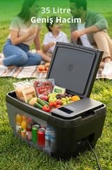 Kiwi KIM-4755 Araç İçi Taşınabilir Buzdolabı | 35 L & -20°C & DC Kompresör & 12V/220V & Bluetooth