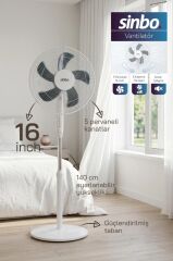 Sinbo SF-7705 Ayaklı Vantilatör 16 İnç 45W Sessiz Fan 3 Kademeli Yükseklik Ayarlı Güçlü