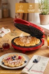 Sinbo SSM-2595 Waffle Makinesi 850W | 182 mm Yapışmaz Döküm Plaka Kırmızı | 5 Dilimli Waffle