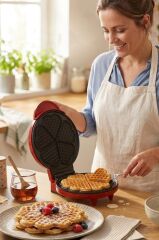 Sinbo SSM-2595 Waffle Makinesi 850W | 182 mm Yapışmaz Döküm Plaka Kırmızı | 5 Dilimli Waffle