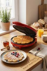 Sinbo SSM-2595 Waffle Makinesi 850W | 182 mm Yapışmaz Döküm Plaka Kırmızı | 5 Dilimli Waffle