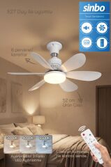 Sinbo SF-7708 3 LED Aydınlatmalı Sessiz Tavan Vantilatörü Kumandalı 6 Kanatlı