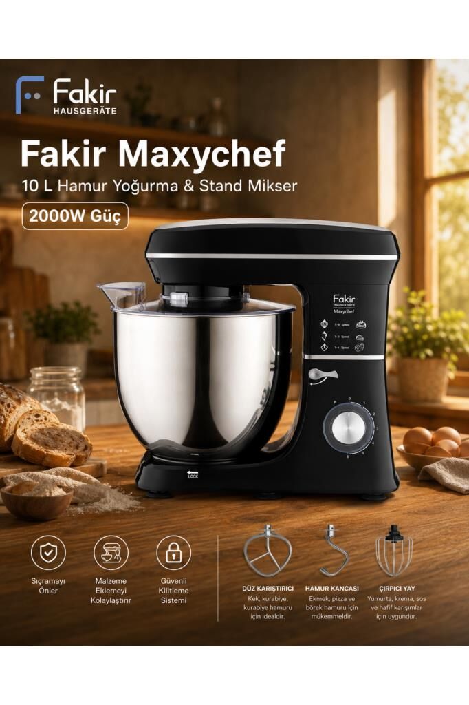 Maxychef Hamur Yoğurma & Stand Mikser 10 Lt 2000w Siyah