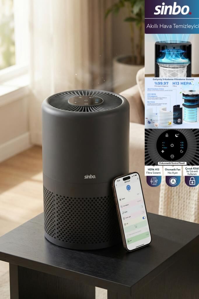 Sinbo SAP-5508 Akıllı H13 Hepa Filtreli Wifi Özellikli Akıllı Hava Temizleyici