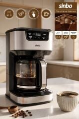 Sinbo SCM-9040 GÜMÜŞ Otomatik Zaman Ayarlı XL 14 Fincan Filtre Kahve Makinesi Dijital Göstergeli